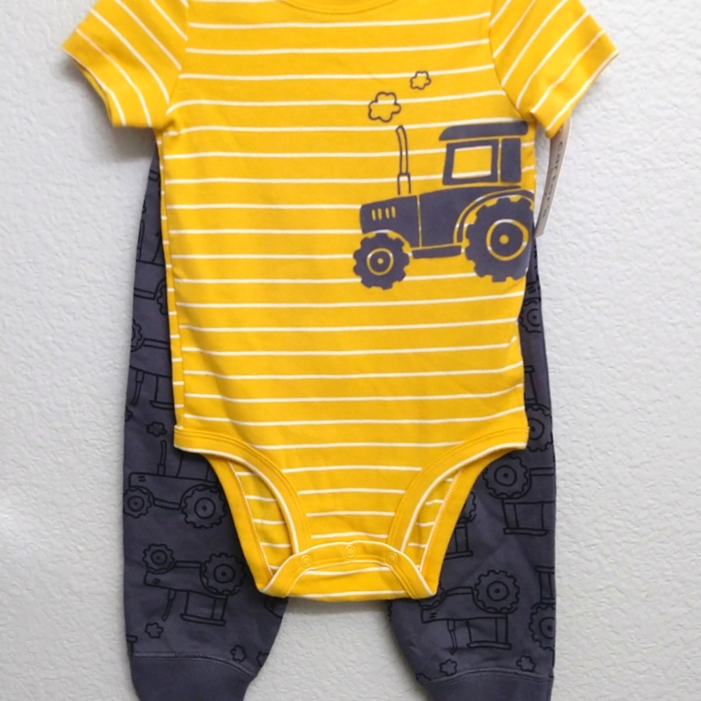 Tractor matching yellow onesie and grey paint set 24months